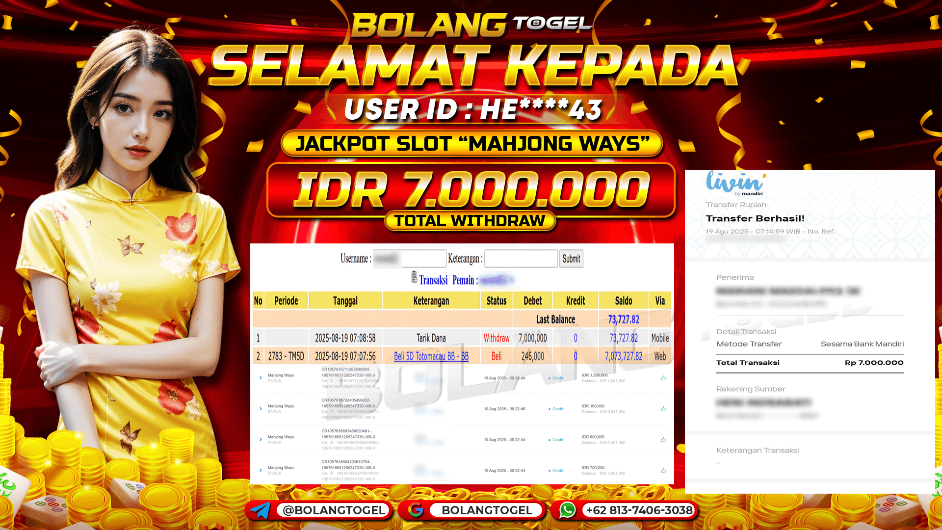 Bukti jackpot SLOT MAHJONG WAYS BOLANGTOGEL - gambar 1